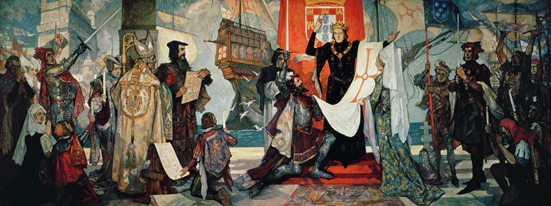 Departure for the Cape, King Manuel I of Portugal blessing Vasco da Gama and his expedition, c.1935 a Anonimo