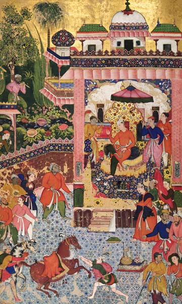L.53.2/7 folio 28 A Durbar Scene, from the 'Khizr Khani Duval Rani',Mughal a Anonimo