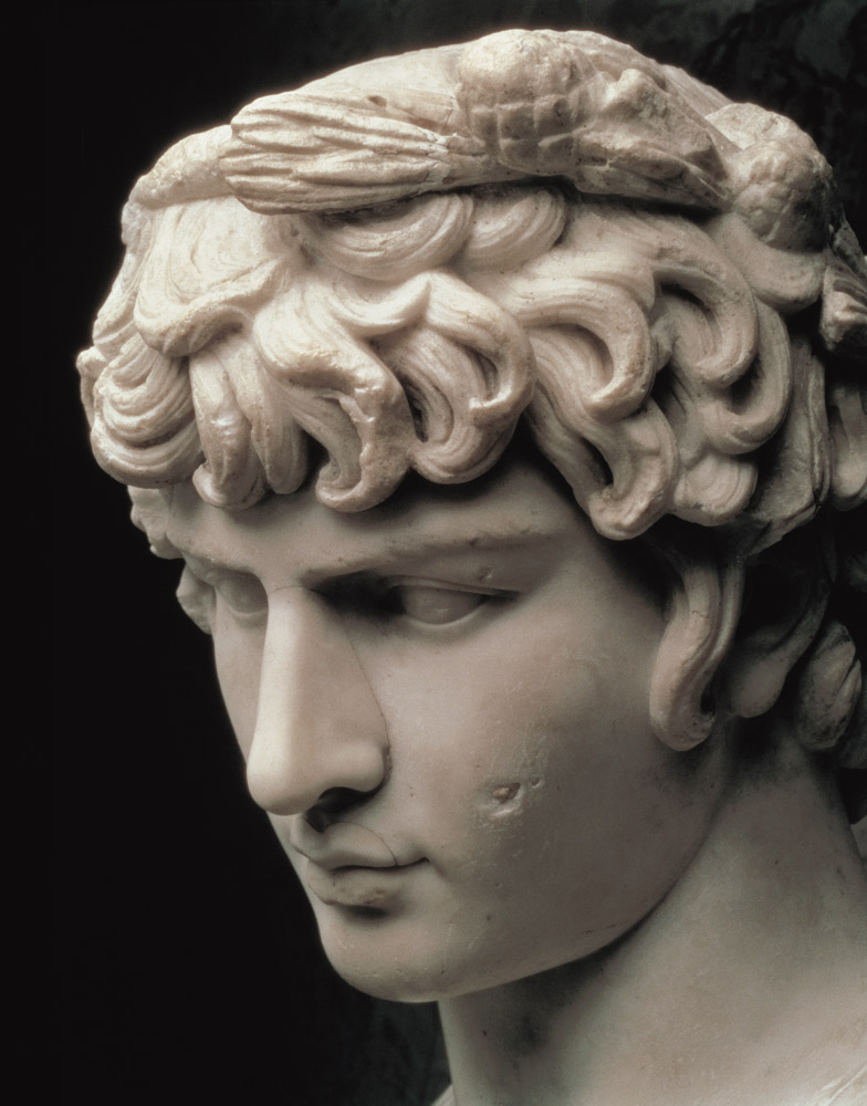 Portrait head of Antinous wearing the wreath of Dionysus, part of a statue from the villa of Emperor a Anonimo