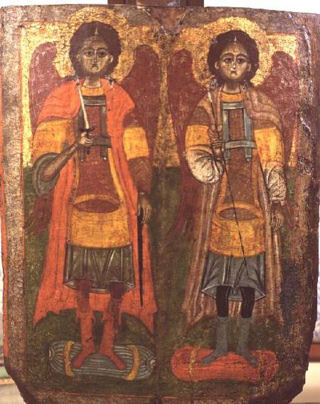 Archangels Michael and Gabriel, Byzantine icon,early period a Anonimo
