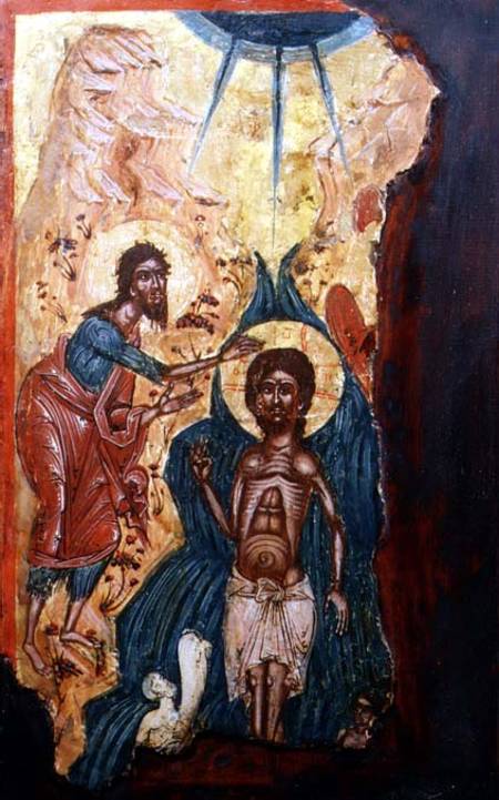 The Baptism of Christ (fragment of)Macedonian icon a Anonimo