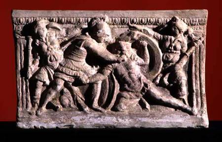 Battle scene from a cinerary urn Etruscan a Anonimo