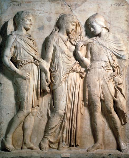 Hermes, Orpheus and Eurydice, relief a Anonimo