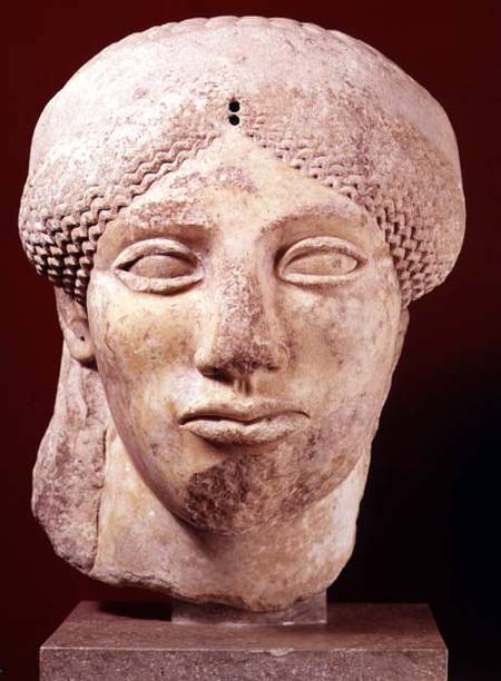 Colossal head of a Goddess, probably late Archaic to early Classical,Greek a Anonimo