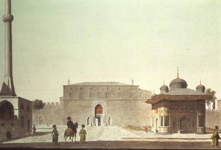 Constantinople: Hagia Sophia Square showing the fountain and the Imperial Gate of the Old Seraglio ( a Anonimo