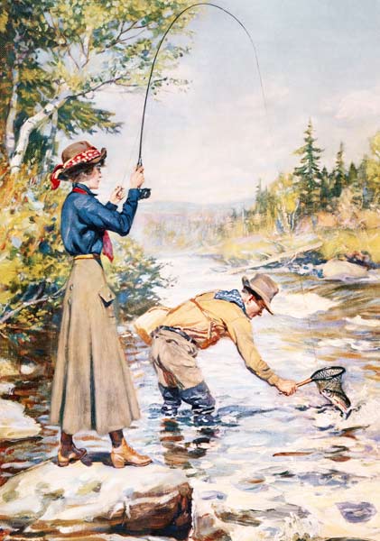 Couple Fishing on a River a Anonimo