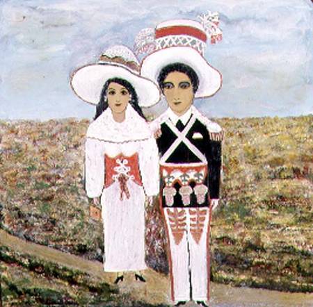 Couple in Peasant costume, Naive artist (C.20) a Anonimo