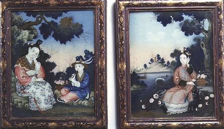 Courtly ladies(from a pair of paintings on glass a Anonimo