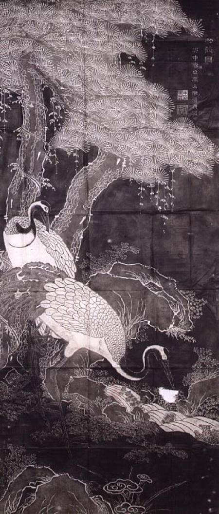 Cranes and pine trees by Chu Chi-i, the subject is a popular Taoist symbol of the long life that is a Anonimo