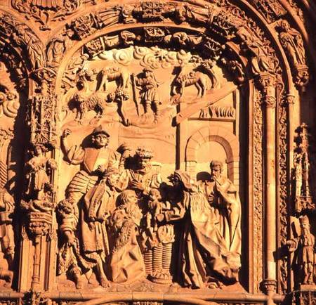Detail of the exterior of San Estabandepicting the Adoration of the Magi a Anonimo