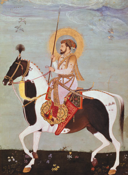 Equestrian portrait of Shah Jahan (1592-1666), 5th Mogul Emperor of Hindustan,Indian a Anonimo