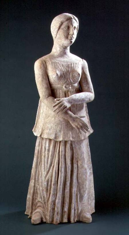 Figure of a female wearing a peplos belted at the waist, Greek,from Southern Italy a Anonimo