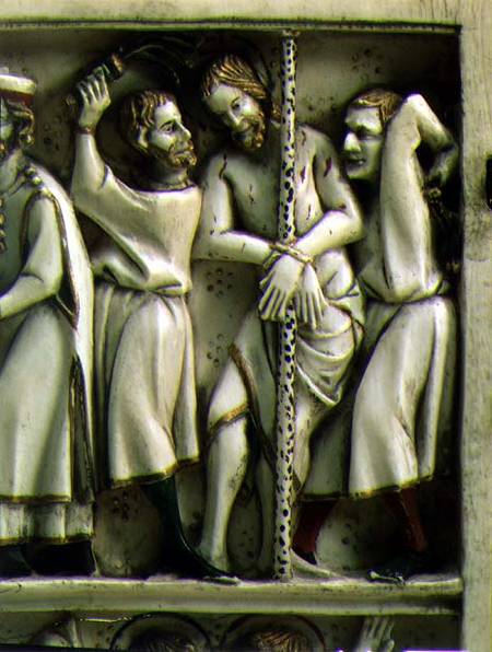 The Flagellation of Christ, detail of ivory diptych,French a Anonimo