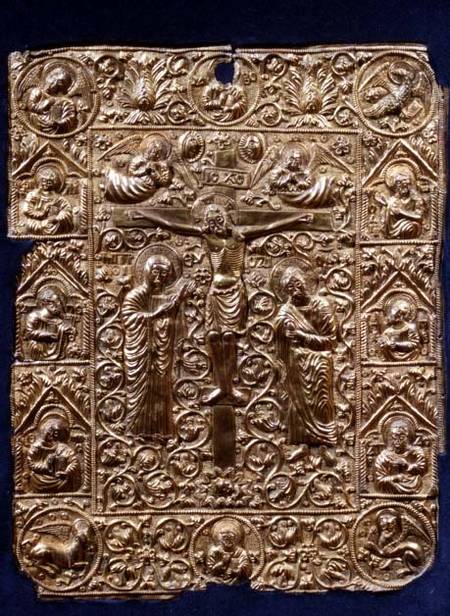 Gospel cover, depicting the Crucifixion and Apostles,Serbian (Northern Macedonia) a Anonimo