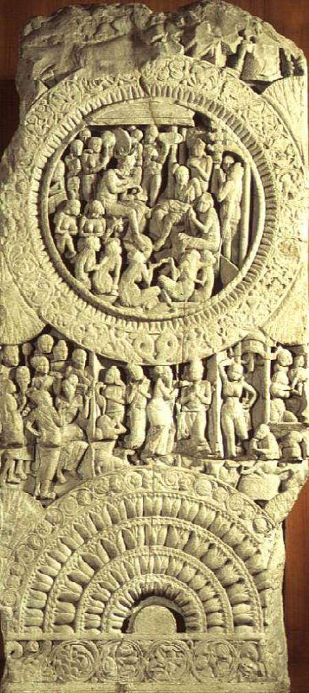 Greenish limestone carving depicting a story from the Jatakas, Amaravati,AP a Anonimo