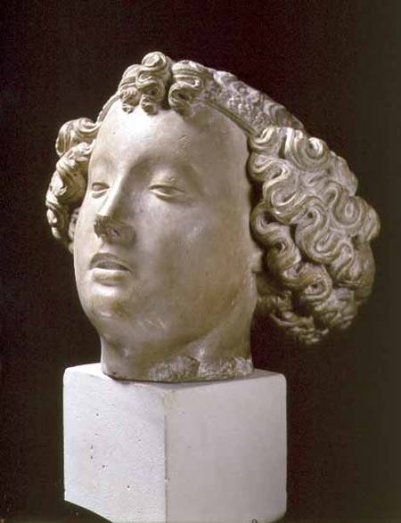 Head of an Angel, front view,fragment from a statue a Anonimo