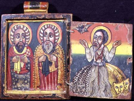 Kings David and Solomon and a Saint, double sided Diptych (reverse),Ethiopian Coptic a Anonimo