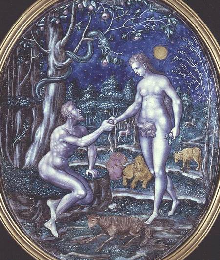 Limoges plaque depicting Adam and Eve a Anonimo