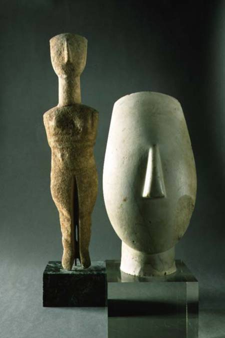 (Lto R) Figurine with crossed arms, Cycladic; head of a woman, fragment of a statue,from Keros a Anonimo