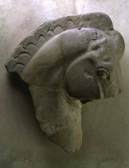 The Mares of Diomedes, detail of a horse's head from a series of metopes depicting the Labours of He a Anonimo