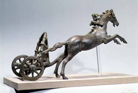 Model of a two horse chariot (one horse lost), found in the Tiber River,Roman a Anonimo