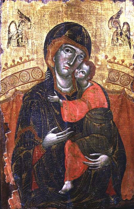 The Mother of God of Tenderness (Eleousa) enthroned, icon, Yugoslavian,from Dalmatia a Anonimo