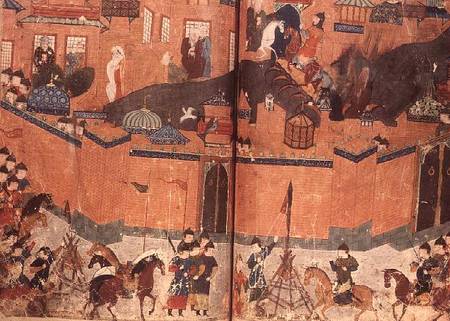 Ms.Sup.pers.1113.f.180v-181 Mongols storming and capturing Baghdad in 1288 (manuscript) a Anonimo