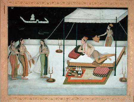 A Mughal prince receiving a lady at night a Anonimo