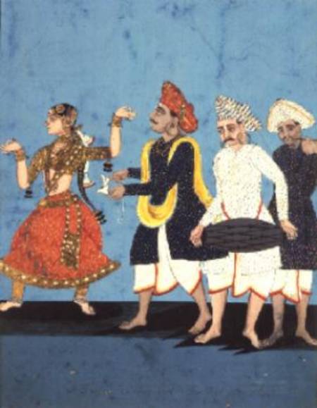 Three musicians and a dancing girl, Tanjore a Anonimo