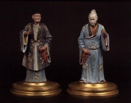 Pair of chinese terracotta figures, one male, one female,with nodding heads a Anonimo