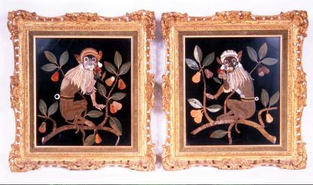 Pair of Italian pietra-dura panels of monkeys a Anonimo