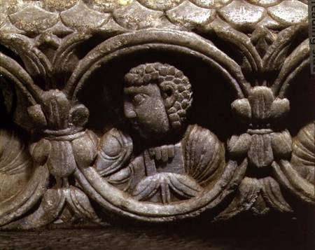 Profile bust of a male figure from a decorative frieze on the altar table a Anonimo