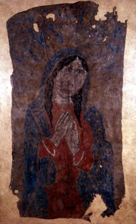 Pueblo Indian hide Painting of a Madonna a Anonimo