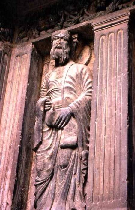 Relief sculpture of an apostle on the facade of St. Gilles Abbey a Anonimo