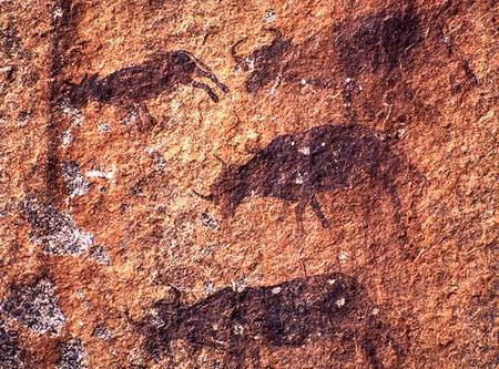 Rock painting depicting animals a Anonimo