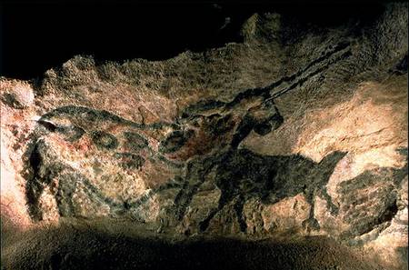 Rock painting of a horned animal a Anonimo