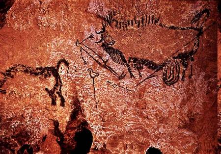 Rock painting of a hunting scene a Anonimo