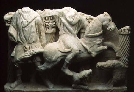 Roman fragmentary relief from a large sarcophagus depicting a boar hunt in high relief a Anonimo