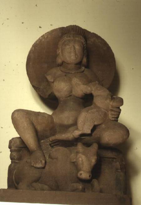 Sandstone figure of Parvati with her child a Anonimo