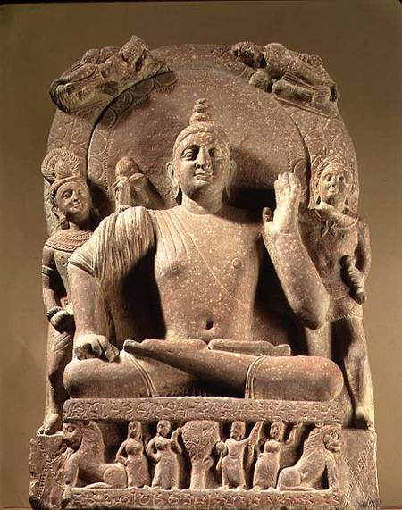 Seated Bodhisattva, carved red sandstone, Mathura,UP a Anonimo