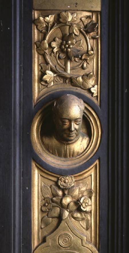 Self portrait of the sculptor Lorenzo Ghiberti (1378-1455) a roundel from the frame of the Gates of a Anonimo