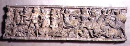 Side of a sarcophagus depicting the battle between the Greeks and the AmazonsRoman a Anonimo