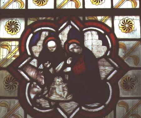 Stained glass windowdetail of a Nativity scene a Anonimo