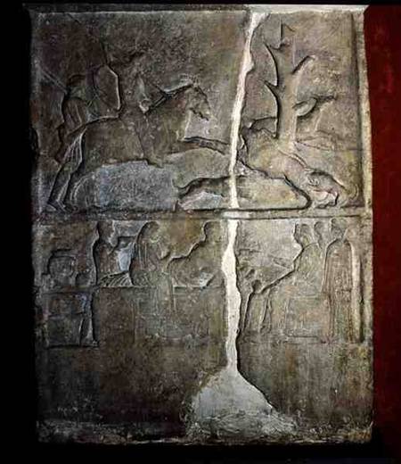 Stela relief depicting a wild boar hunt a Anonimo