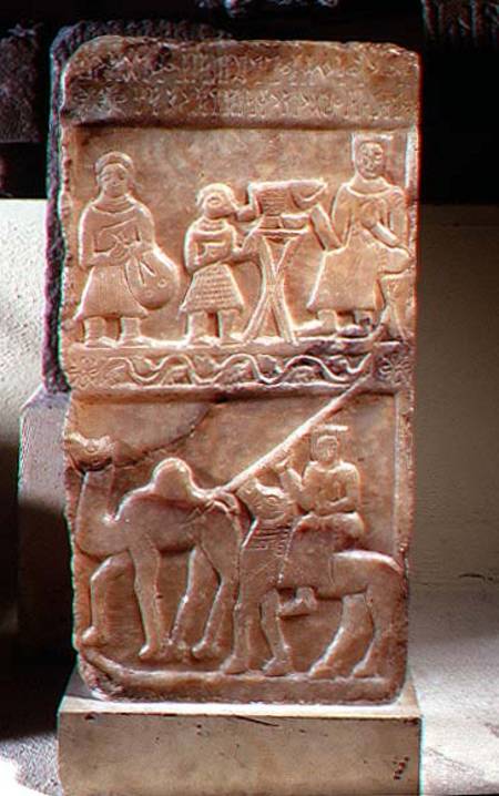 Stele of Idjilscenes of a banquet and a camel raid a Anonimo