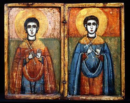 St.George and St.Demetrios , diptych,Greek icon a Anonimo