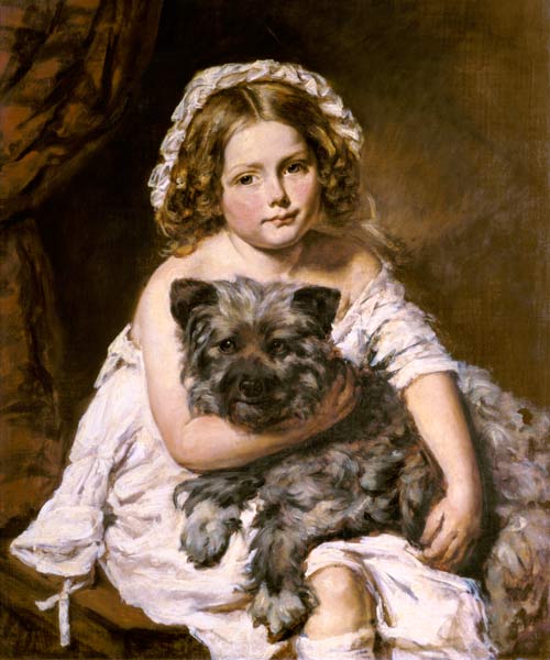 Young girl with her dog, formerly attributed to Sir Edwin Landseer (1802-73) a Anonimo