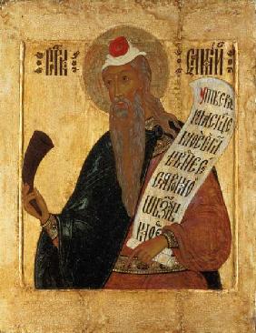 Russian icon of the Prophet Samuel with a horn and an open scroll