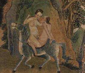 Erotic depiction of lovers on a trotting horse