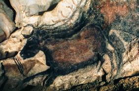 Rock painting of a black bull